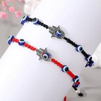 Resin Bracelets Polyester Cord with Resin & Zinc Alloy Evil Eye silver color plated adjustable & for woman Length 7.5 Inch Sold By PC