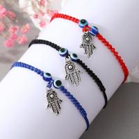 Resin Bracelets Polyester Cord with Resin & Zinc Alloy Evil Eye silver color plated adjustable & for woman Length 7.5 Inch Sold By PC