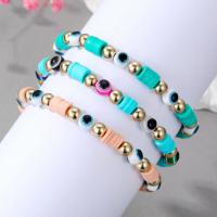 Resin Bracelets, Polymer Clay, with Resin & Copper Coated Plastic, Evil Eye, for woman, more colors for choice, Length:7.5 Inch, Sold By PC