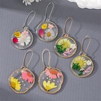 Resin Earring Zinc Alloy with Dried Flower & Resin gold color plated & for woman 25mm Sold By Pair