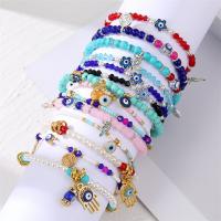 Evil Eye Jewelry Bracelet Zinc Alloy with Seedbead & ABS Plastic Pearl & Turquoise & Crystal gold color plated & for woman & enamel & with rhinestone nickel lead & cadmium free Length 7.5 Inch Sold By PC