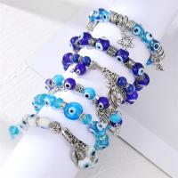 Evil Eye Jewelry Bracelet, Tibetan Style, with Polyester Cord & Crystal & Lampwork & Resin, silver color plated, different styles for choice & for woman & with rhinestone, nickel, lead & cadmium free, 50x4mm, Length:7.5 Inch, Sold By PC
