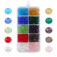 Kristal kralen, met Plastic Box, Ronde, moffelen vernis, DIY & gefacetteerde, gemengde kleuren, 130x67x22mm, Ca 500pC's/box, Verkocht door box