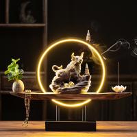 Backflow Incense Burner, Porcelain, handmade, for home and office & durable & with LED light & multifunctional, 485x100x373mm, Sold By PC