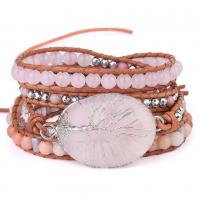 Quartz Bracelets Rose Quartz with leather cord & Grain Stone & Zinc Alloy plated multilayer & for woman 51*31mmuff0c6mm Sold Per Approx 40.16 Inch Strand