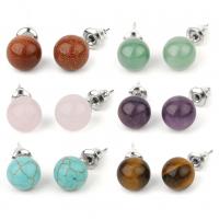 Gemstone Earrings, liga de zinco, with misto de pedras semi-preciosas, materiais diferentes para a escolha & para mulher, níquel, chumbo e cádmio livre, 8x8x20mm, vendido por par