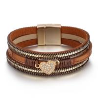 PU Leather Cord Bracelets, with Tibetan Style, Heart, high quality plated, fashion jewelry & multilayer & for woman & with rhinestone, more colors for choice, Length:19.5 cm, Sold By PC