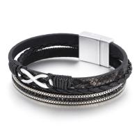 PU Leather Cord Bracelets with Zinc Alloy Infinity high quality plated fashion jewelry & multilayer & for woman & with rhinestone Length 19.5 cm Sold By PC
