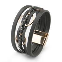 PU Leather Cord Bracelets with Zinc Alloy Donut high quality plated fashion jewelry & multilayer & for woman & with rhinestone Length 19.5 cm Sold By PC