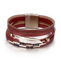 PU Leather Cord Bracelets, with Tibetan Style, Feather, high quality plated, fashion jewelry & multilayer & for woman, more colors for choice, Length:19.5 cm, Sold By PC
