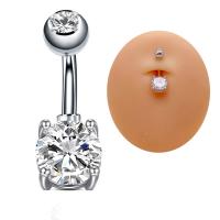 Stainless Steel Belly Ring 304 Stainless Steel Vacuum Ion Plating micro pave cubic zirconia & for woman original color Sold By PC