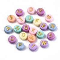 Perles acrylique alphabet, Plat rond, envoyé au hasard & DIY, couleurs mélangées, 10x6mm, Trou:Environ 2mm, Environ 1550PC/sac, Vendu par sac