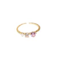 Кубический циркон микро проложить кольцо-латунь, Латунь, плакирован золотом, Регулируемый & инкрустированное микро кубического циркония & Женский, розовый, продается PC