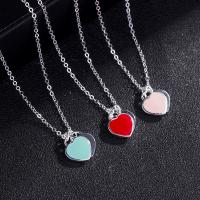 925 Sterling Silver Necklaces Heart platinum color plated for woman & enamel Length 43 cm Sold By PC