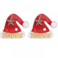 Christmas Earrings Acrylic Christmas Hat fashion jewelry & for woman red 30mm Sold By Pair