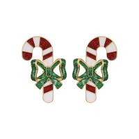 Christmas Earrings, Brass, gold color plated, fashion jewelry & for woman & enamel, multi-colored, 40mm, Sold By PC