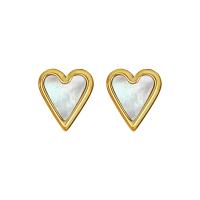 Brass Stud Earring with Shell Heart gold color plated fashion jewelry & for woman 12mm Sold By PC