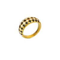 Ring Finger mosiądz, Platerowane w kolorze złota, biżuteria moda & dla kobiety & emalia, biały i czarny, 22mm, sprzedane przez PC