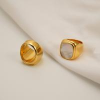 Brass Finger Ring, with White Shell, Vacuum Ion Plating, fashion jewelry & different size for choice & for woman, Sold By Bag