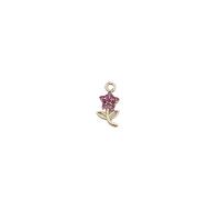 Cubic Zirconia Micro Pave Brass Pendant, Flower, high quality gold color plated, micro pave cubic zirconia, more colors for choice, 6x11mm, Sold By PC