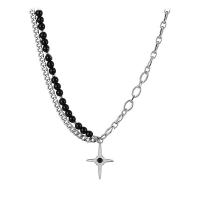 Collier de bijoux en acier inoxydable, avec Acrylique, croix, pour femme & avec strass, Longueur:Environ 17.3 pouce, Vendu par PC