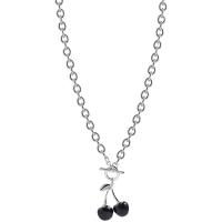 Stainless Steel Jewelry Necklace, 314 Stainless Steel, with Acrylic, Cherry, oval chain & for woman, Length:Approx 17.7 Inch, Sold By PC