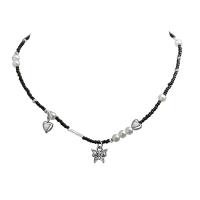 Zinklegierung Schmuck Halskette, mit Seedbead & Kunststoff Perlen, mit Verlängerungskettchen von 1.96inch, Schmetterling, Platinfarbe platiniert, Modeschmuck & für Frau, Länge:ca. 14.5 ZollInch, verkauft von PC