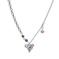 Stainless Steel Jewelry Necklace, 314 Stainless Steel, with Resin, with 5.3inch extender chain, Heart, for woman & with rhinestone & hollow, Length:Approx 13.7 Inch, Sold By PC