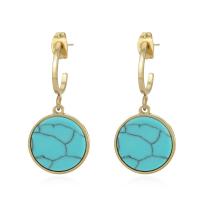 Turquoise Earring, Titanium Steel, with turquoise, gold color plated, for woman, skyblue, 15x30mm, Sold By Pair