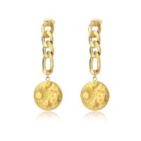 Stainless Steel Drop Earring, 304 Stainless Steel, gold color plated, for woman, 21x53mm, Sold By Pair
