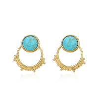 Turquoise Earring, 304 Stainless Steel, with turquoise, gold color plated, for woman & hollow, skyblue, 16x19mm, Sold By Pair