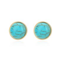 Stainless Steel Stud Earrings 304 Stainless Steel with turquoise gold color plated for woman turquoise blue Sold By Pair