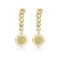 Stainless Steel Drop Earring, 304 Stainless Steel, with Gemstone, gold color plated, for woman & hollow, 20x50mm, Sold By Pair
