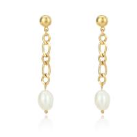 Stainless Steel Drop Earring 304 Stainless Steel with Plastic Pearl gold color plated for woman Sold By Pair