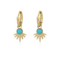 Huggie Hoop Drop Earring 304 Stainless Steel with turquoise gold color plated for woman Sold By Pair