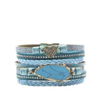 PU Leather Cord Bracelets, with Acrylic, multilayer & for woman & with rhinestone, skyblue, 195x35mm, Sold By PC