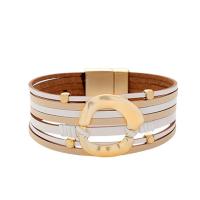 PU Leather Cord Bracelets, with Tibetan Style & Acrylic, multilayer & for woman, more colors for choice, 195x25mm, Sold By PC