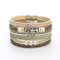 PU Leather Cord Bracelets with Plastic Pearl & Zinc Alloy multilayer & for woman Sold By PC