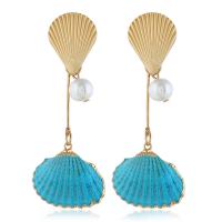 Shell Earrings Zinc Alloy with Shell & Plastic Pearl gold color plated fashion jewelry & for woman nickel lead & cadmium free Sold By Pair