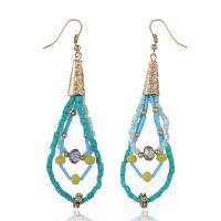 Tibetan Style Drop Earrings, with Seedbead & Resin, fashion jewelry & for woman & with rhinestone, acid blue, nickel, lead & cadmium free, 94x30mm, Sold By Pair