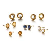 Zinc Alloy Stud Earring Set, med Plastic, 6 stykker & mode smykker & for kvinde & med rhinestone, nikkel, bly & cadmium fri, Solgt af sæt