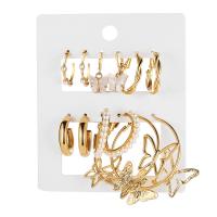 alliage de zinc Boucles d'oreilles, avec perle de plastique, 6 pièces & bijoux de mode & pour femme, doré, protéger l'environnement, sans nickel, plomb et cadmium, Vendu par fixé