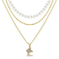 Mode-Multi-Layer-Halskette, Zinklegierung, mit Kunststoff Perlen, mit Verlängerungskettchen von 2.76inch, Modeschmuck & mehrschichtig & für Frau & mit Strass, goldfarben, frei von Nickel, Blei & Kadmium, Länge:ca. 18.7 ZollInch, verkauft von PC