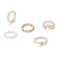 Zinc Alloy Ring Set Resin with Seedbead & Plastic Pearl 5 pieces & fashion jewelry & for woman Sold By Set