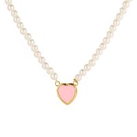 Plastik perle halskæde, Zinc Alloy, med Plastic Pearl, med 2.17inch extender kæde, Heart, mode smykker & for kvinde & emalje, flere farver til valg, nikkel, bly & cadmium fri, Længde Ca. 18.11 inch, Solgt af PC