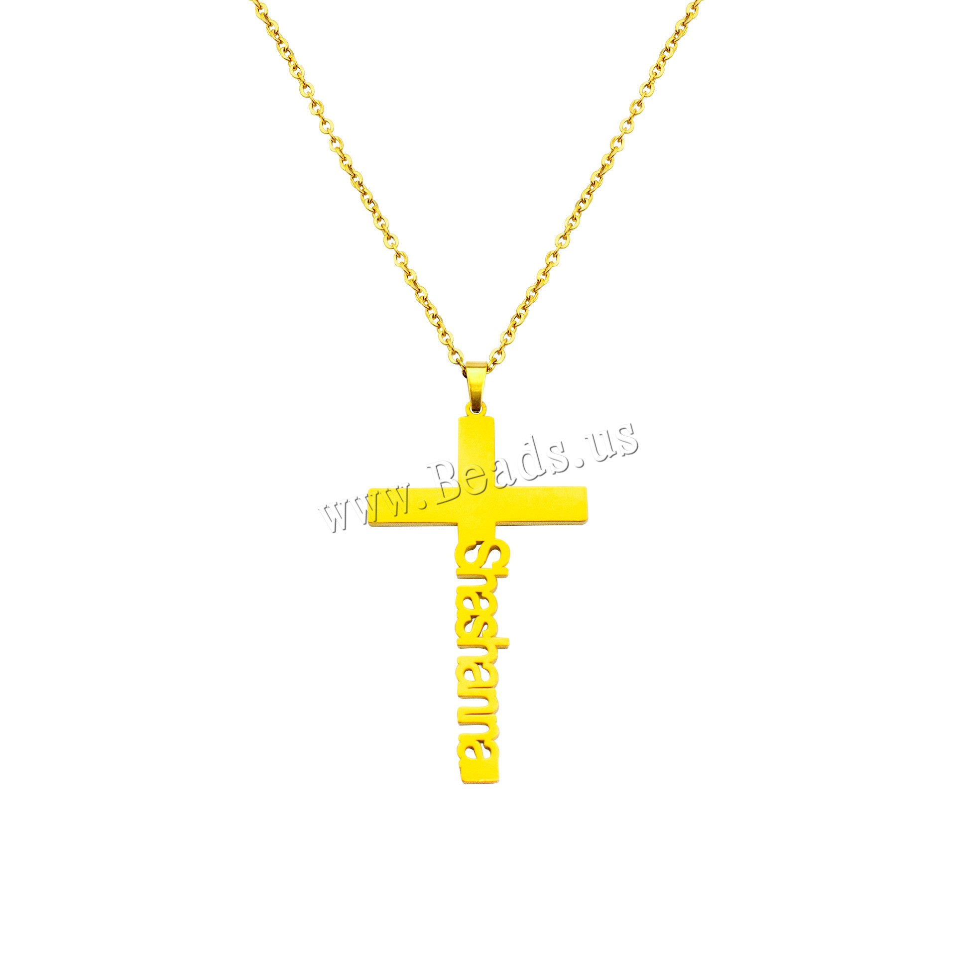 Stainless Steel Jewelry Necklace 304 Stainless Steel with 1.97inch extender chain Cross Vacuum Ion Plating Each custom text must be less than 10 letters & fashion jewelry & Unisex Length Approx 17.72 Inch Sold By PC