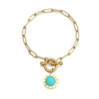 Stainless Steel Jewelry Bracelet, 304 Stainless Steel, with turquoise, Vacuum Ion Plating, fashion jewelry & for woman, more colors for choice, Length:Approx 7.48 Inch, Sold By PC