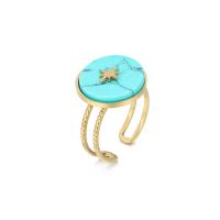Stainless Steel Finger Ring 304 Stainless Steel with turquoise Vacuum Ion Plating fashion jewelry & for woman Sold By PC