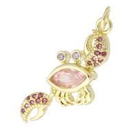 Cubic Zirconia Micro Pave Brass Pendant, Crab, gold color plated, fashion jewelry & DIY & micro pave cubic zirconia & for woman, pink, 26x16x3.50mm, Hole:Approx 3mm, 10PCs/Lot, Sold By Lot