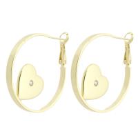 Messing Hoop Earring, guldfarve belagt, mode smykker & Micro Pave cubic zirconia & for kvinde, gylden, 32x34x3mm, 10par/Lot, Solgt af Lot